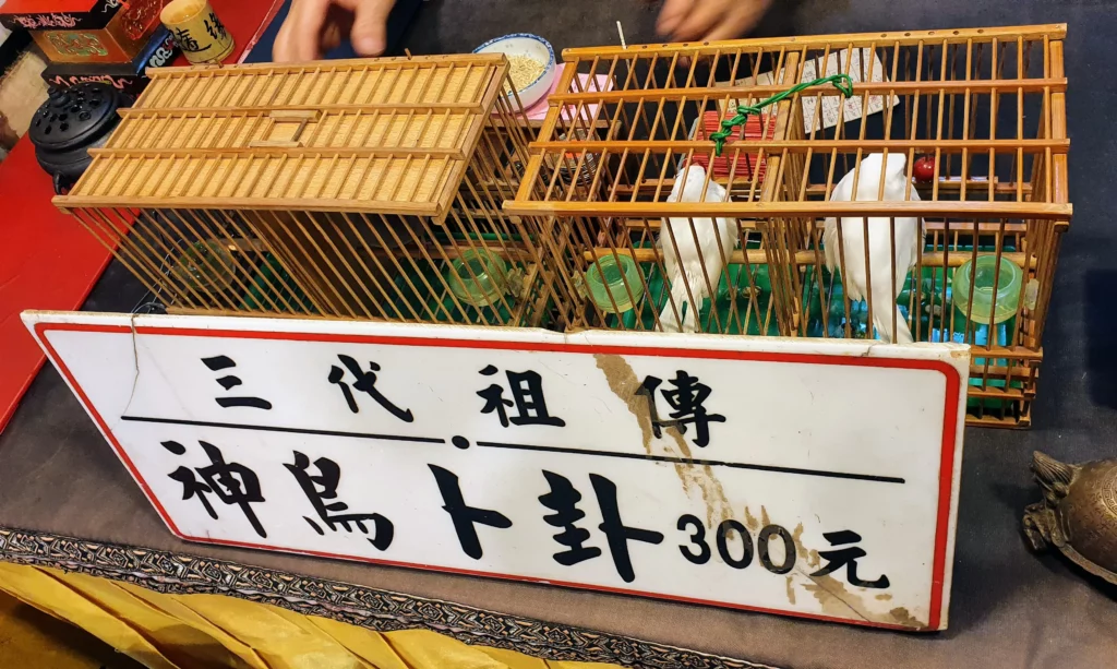 fortune telling bird sign, Raohe Night Market, Songshan District, Taipei City, Taiwan