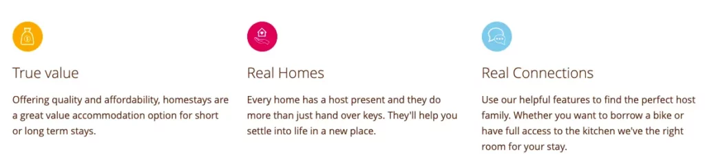 screenshot of homestay's website