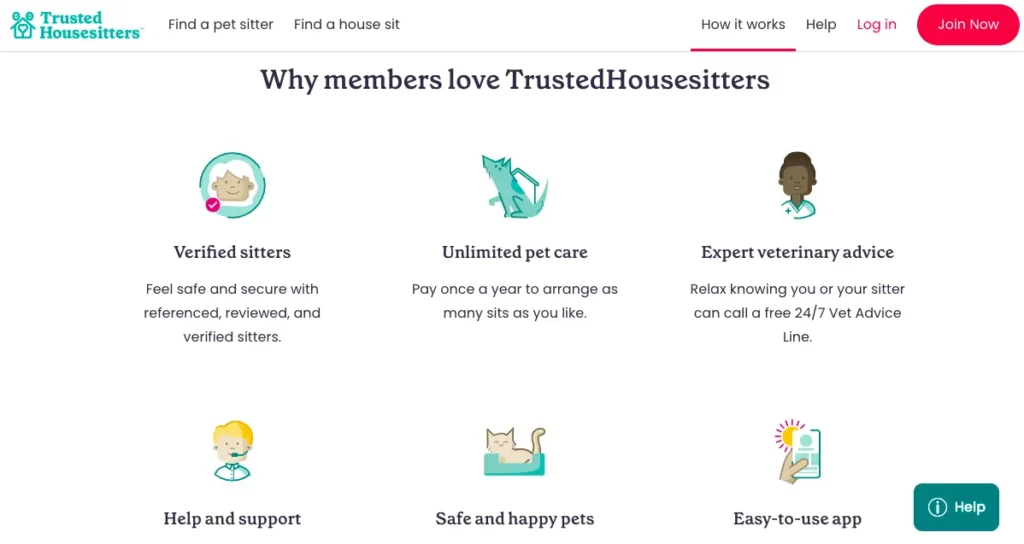 screenshot of trusted house sitter's website